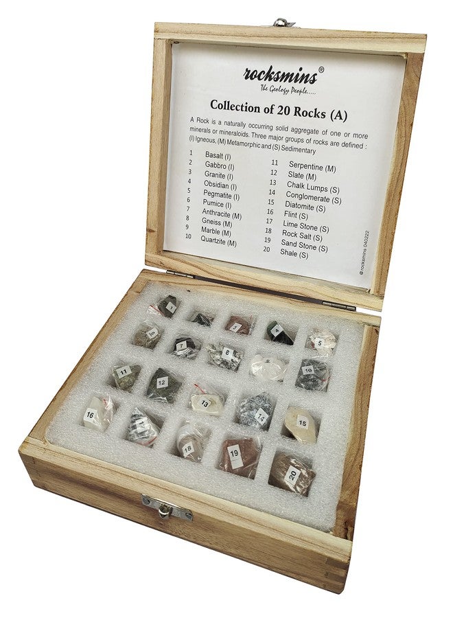 Rocksmins Collection of 20 Rocks Specimens in Wooden Box for School Education Igneous Sedimentary Metamorphic Samples Collections Introductory Activity Geology Great Educational STEM Toys for Kids - Image 5